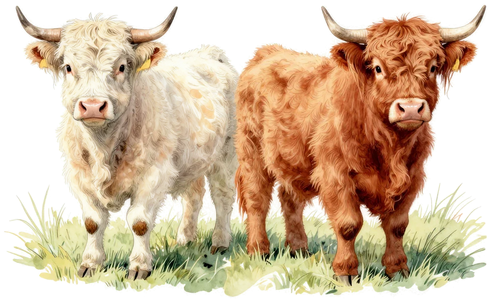 Watercolour of the Highland calves