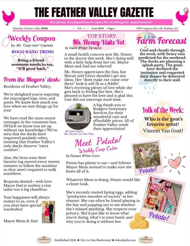 Page one of The Feather Valley Gazette, issue 013